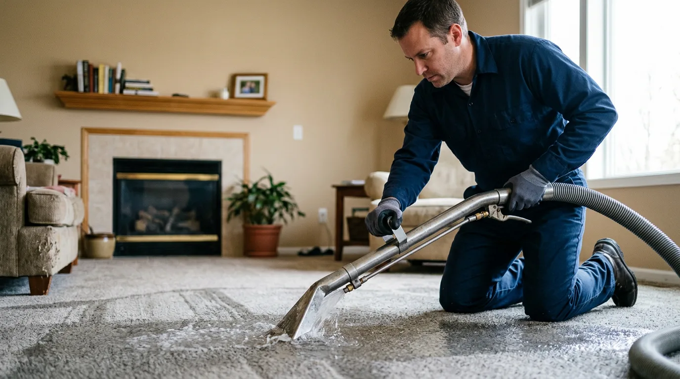 Water damage restoration technician working near Powell, OH